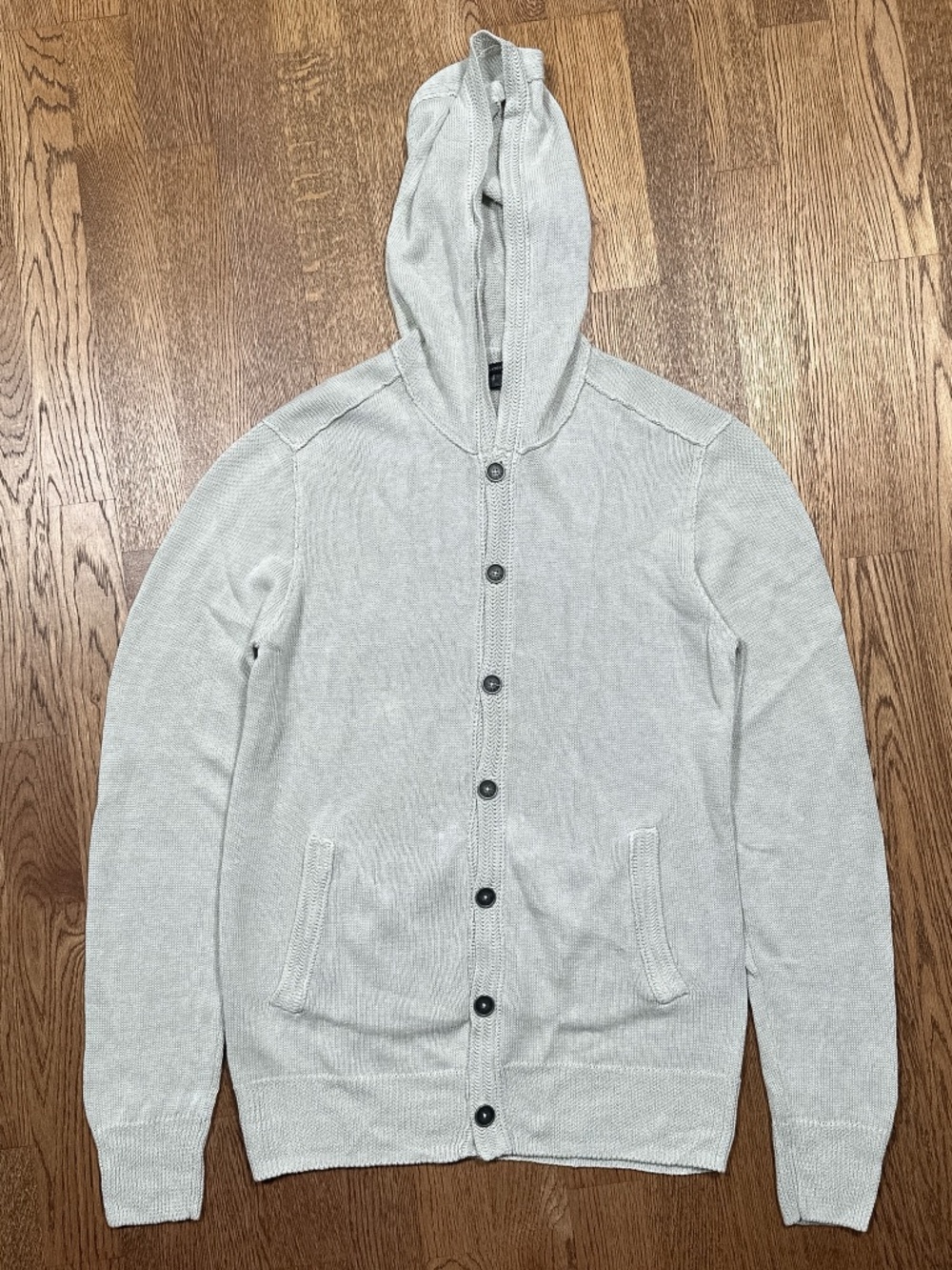 John Varvatos Linen Knit White Slim Hooded Cardigan Sweater Mens Medium